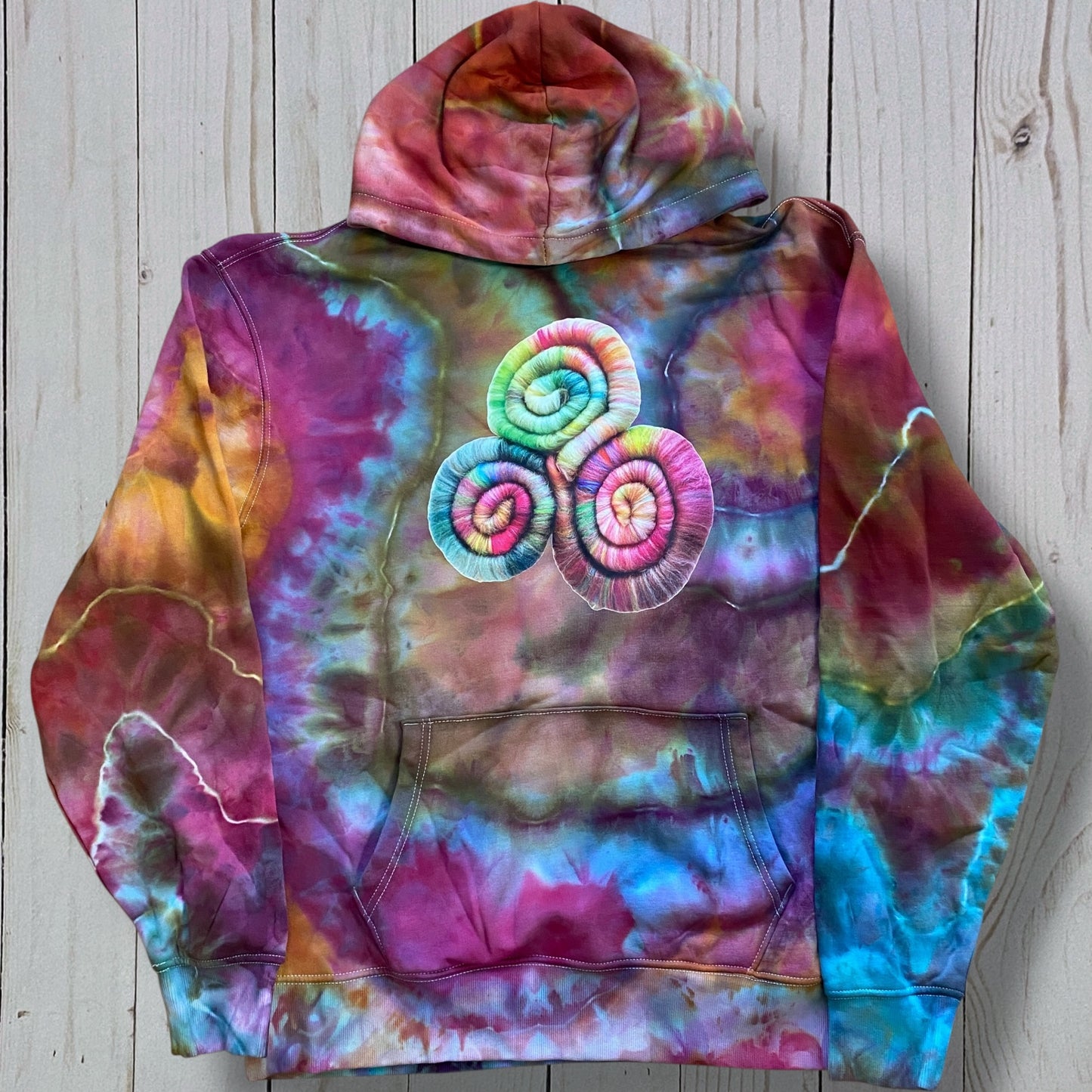 Ice Dyed Hoodie with Fiber Theme Graphic