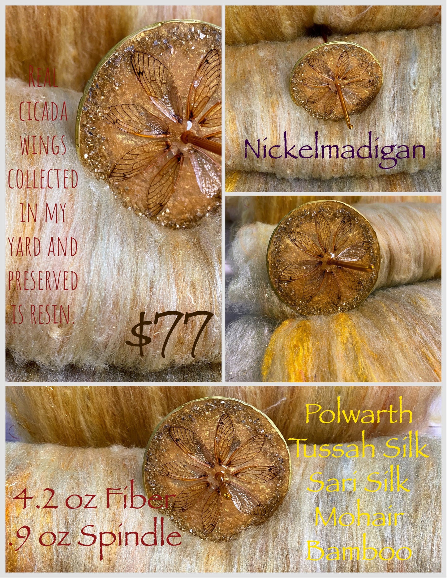 Cicada Spindle and fiber set-Yellow and Gold