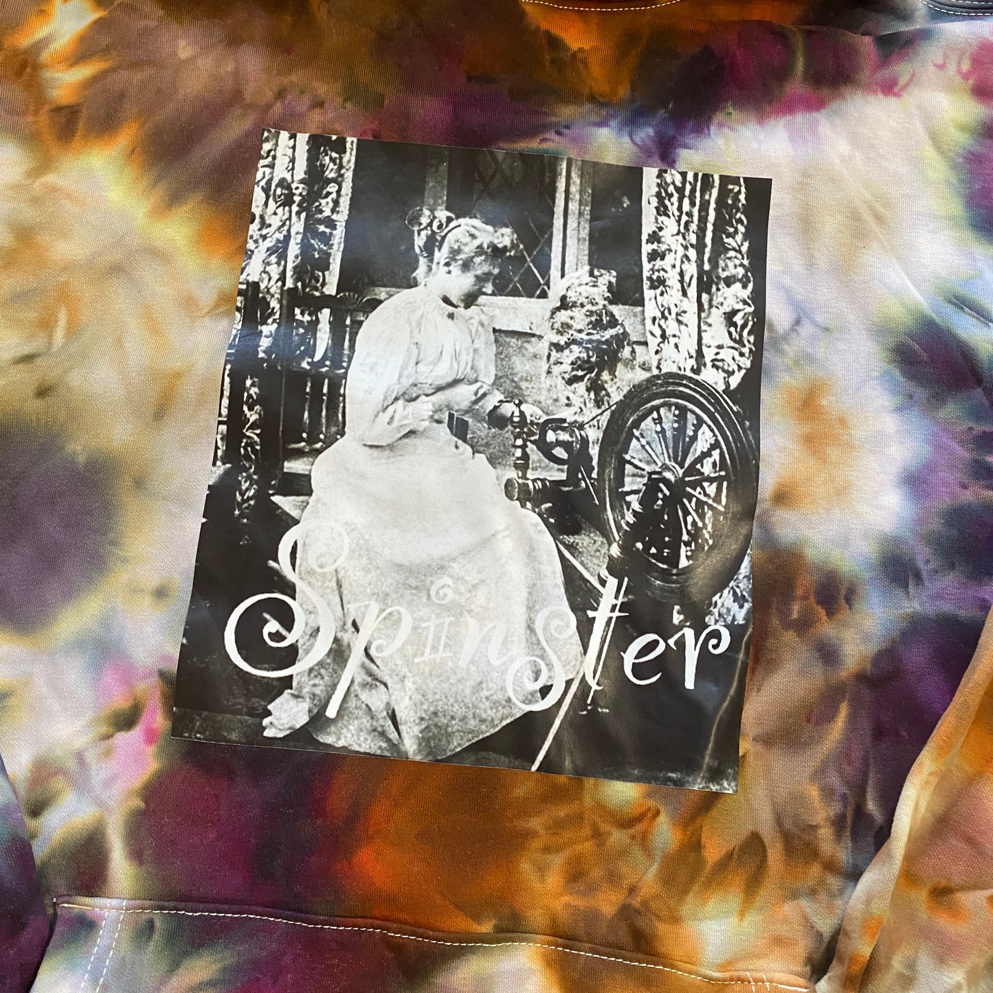 Ice Dyed Hoodie with Fiber Theme Graphic