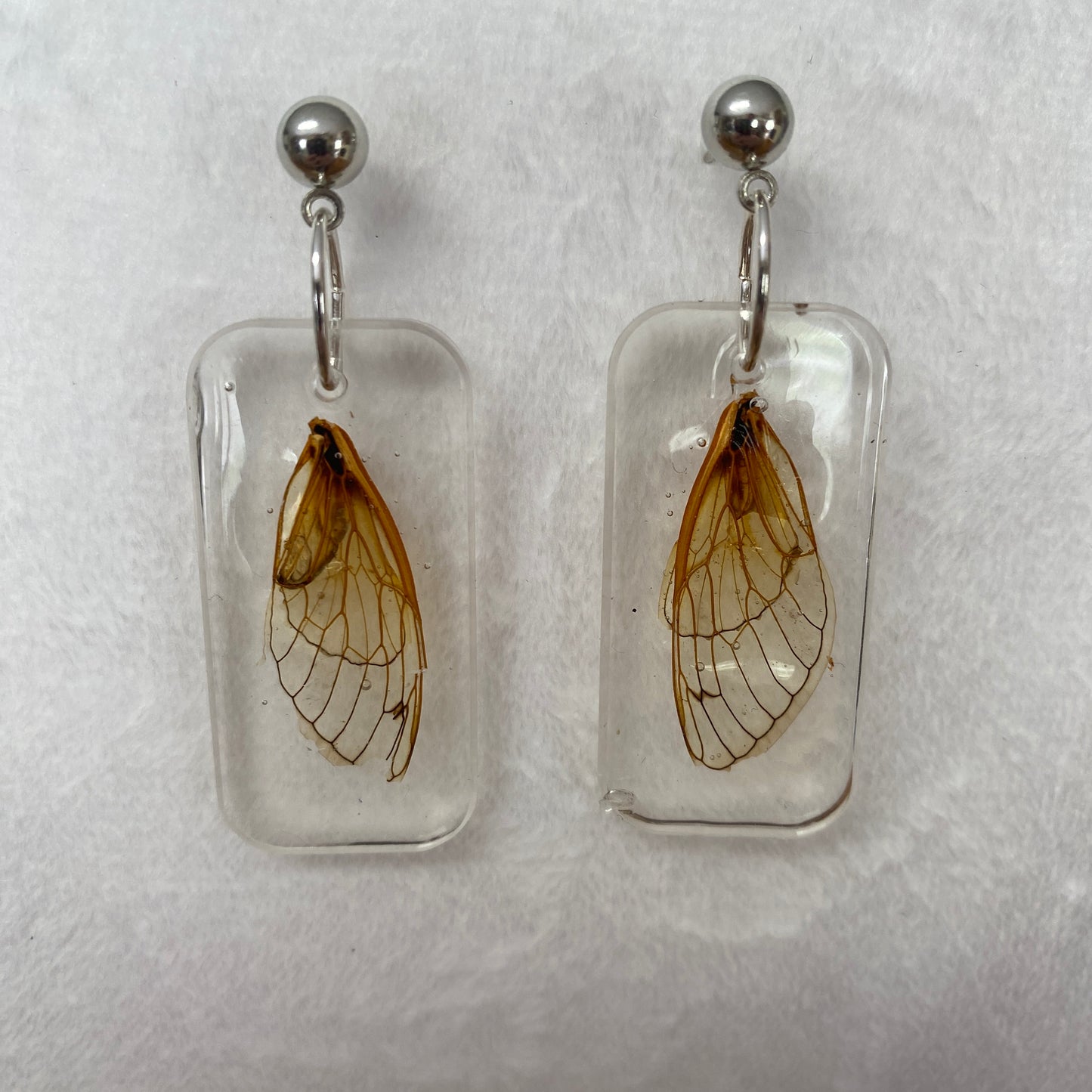 Cicada wing earrings-silver and rectangle