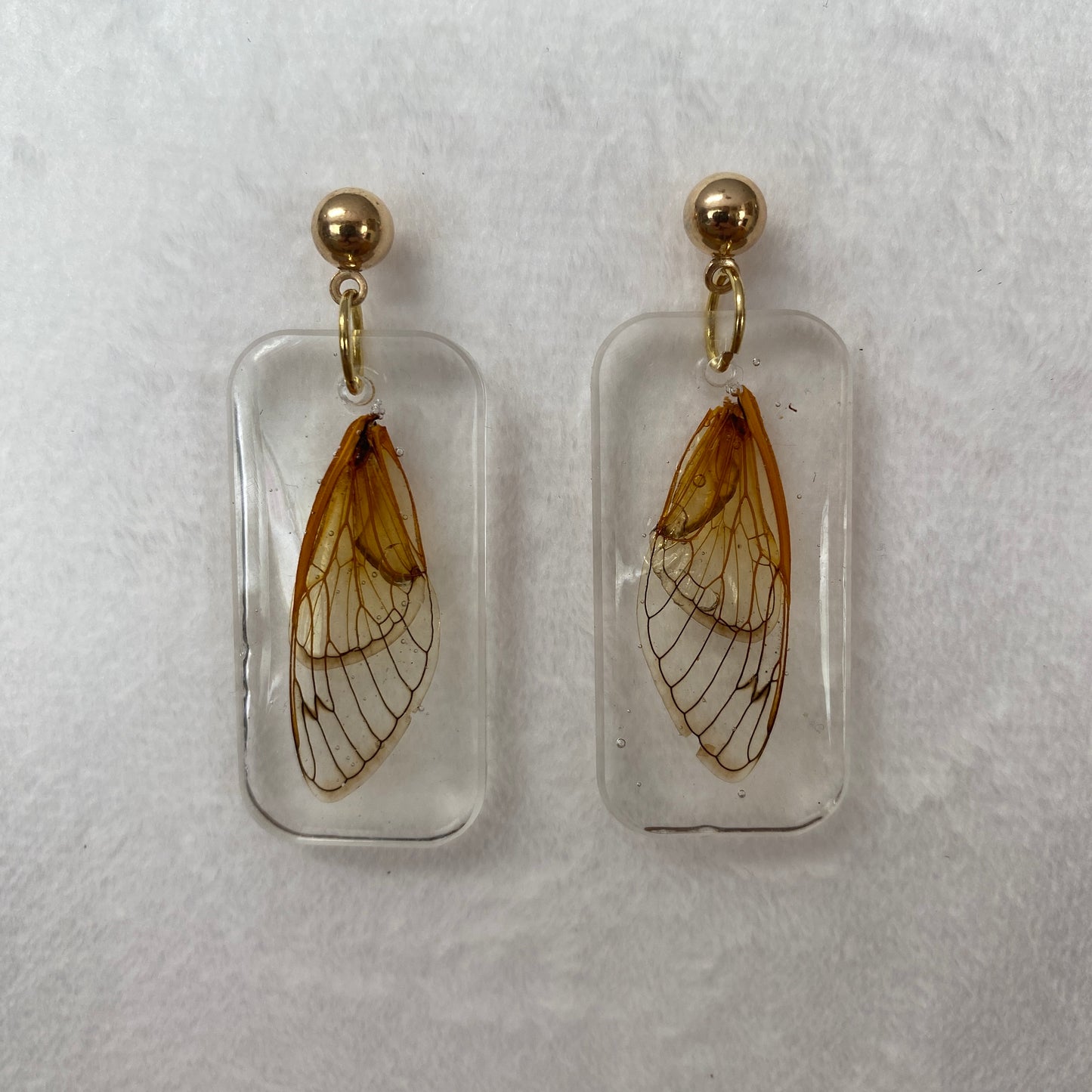 Cicada wing earrings-gold and rectangle