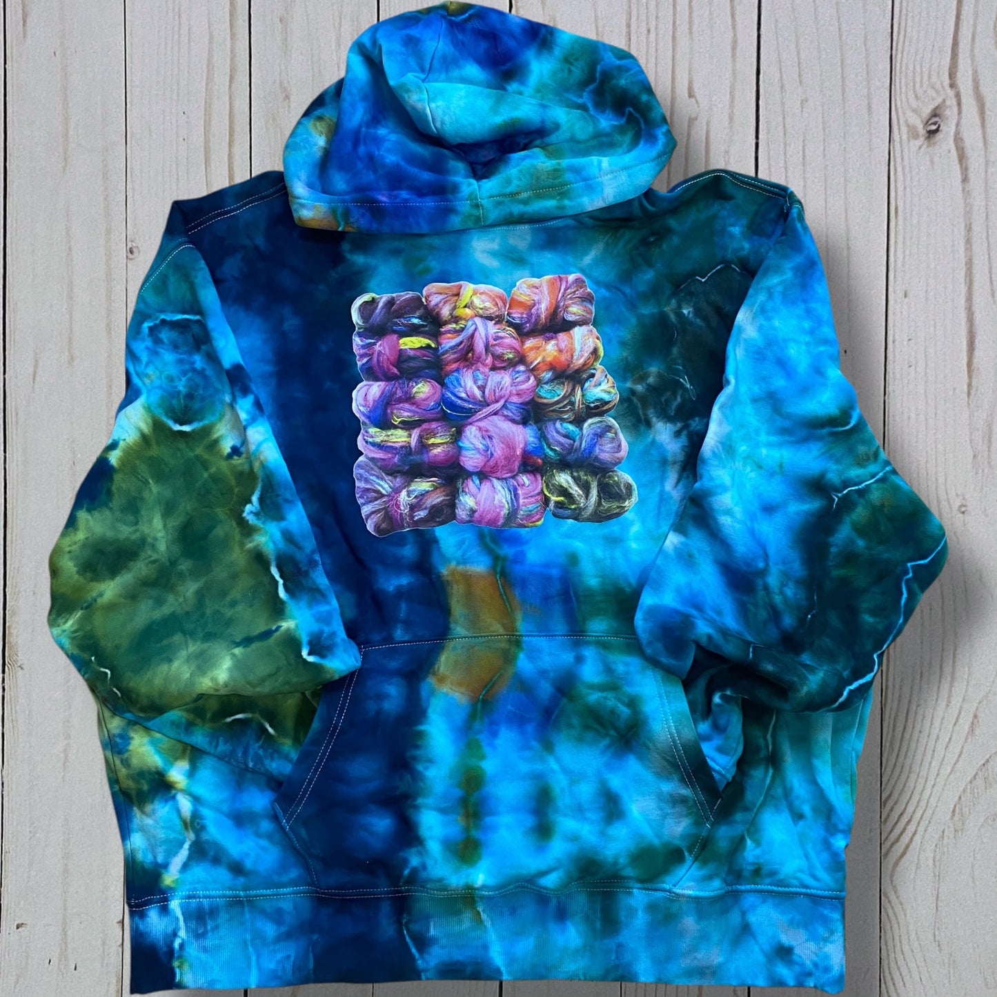 Ice Dyed Hoodie with Fiber Theme Graphic