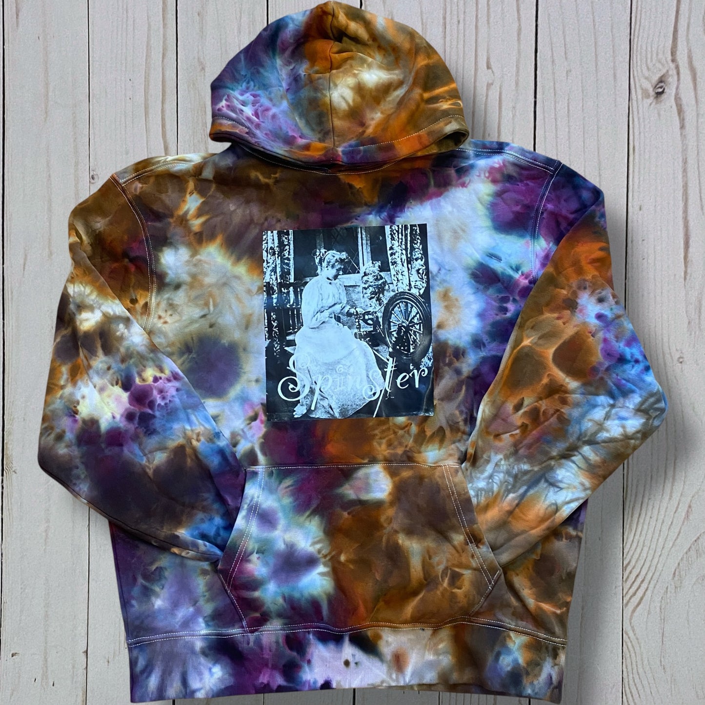 Ice Dyed Hoodie with Fiber Theme Graphic