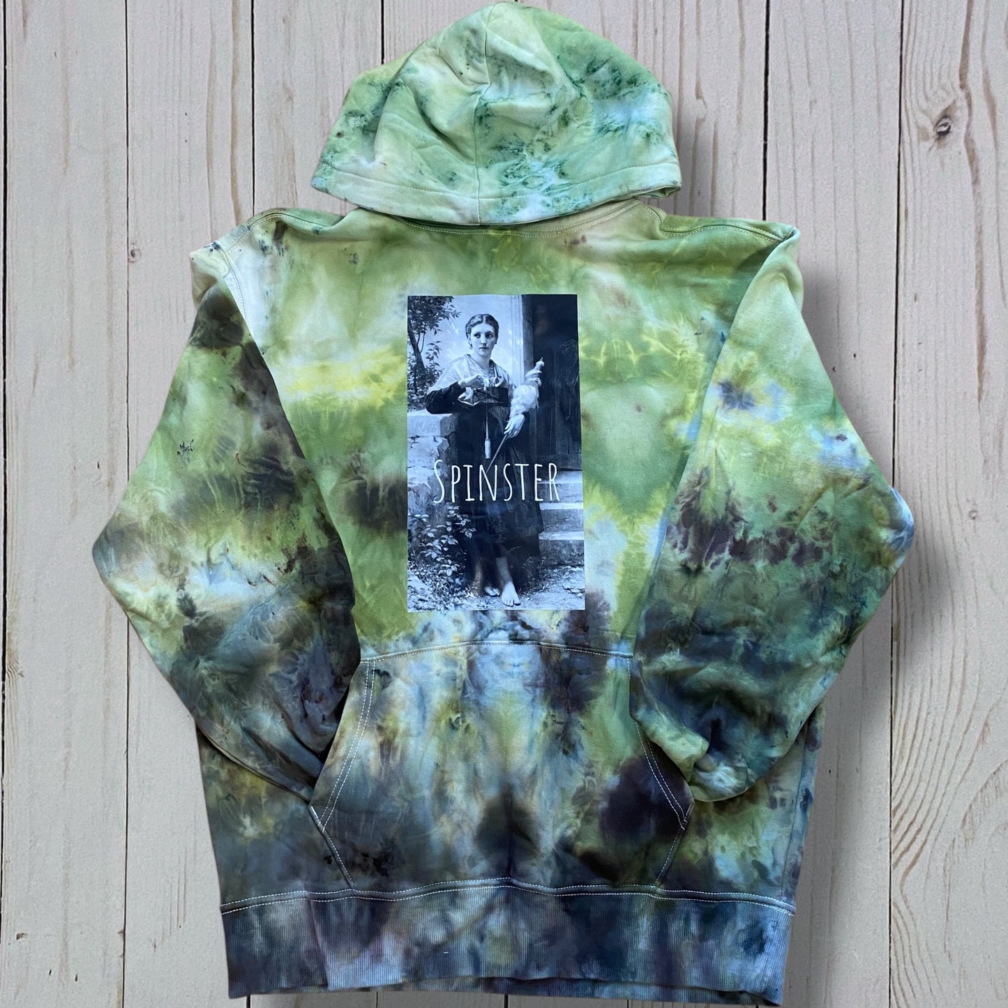 Ice Dyed Hoodie with Fiber Theme Graphic