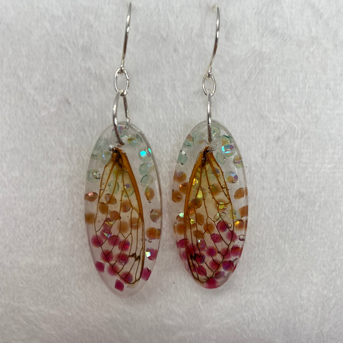 Oval cicada wing earring with crystals