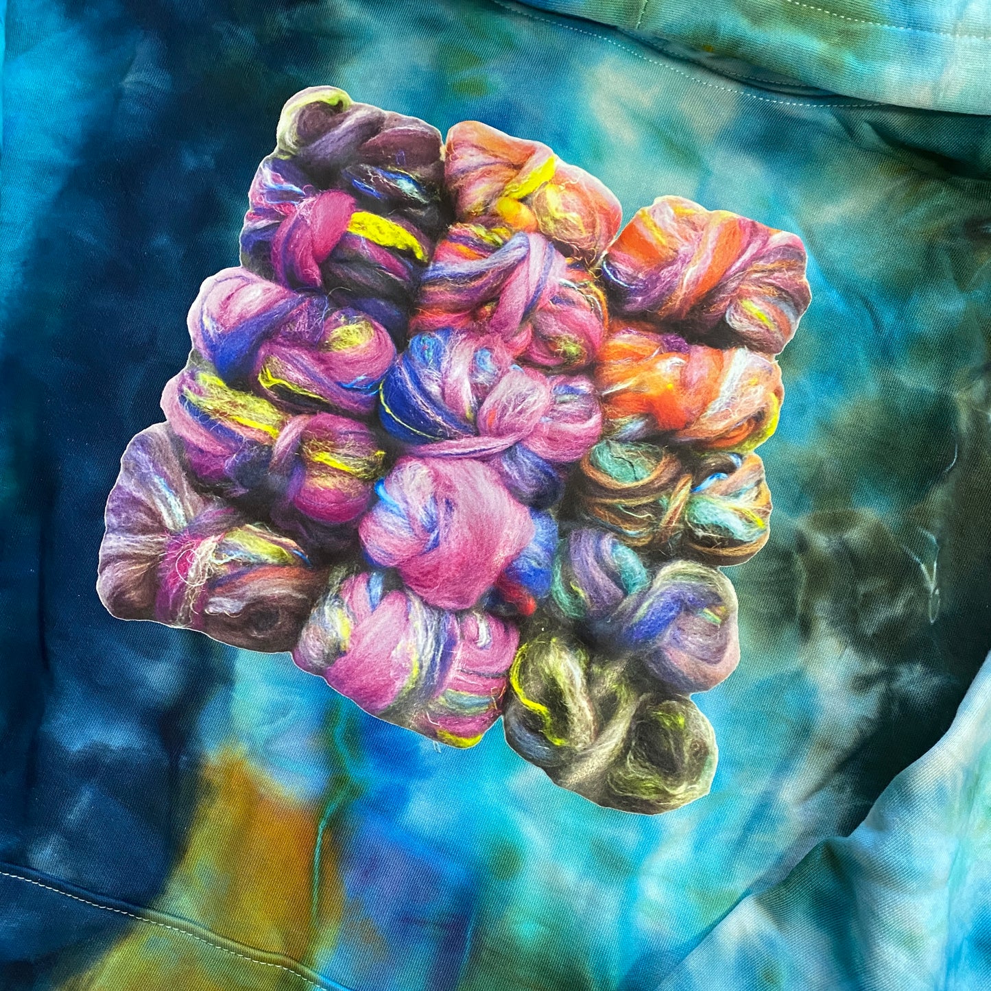 Ice Dyed Hoodie with Fiber Theme Graphic