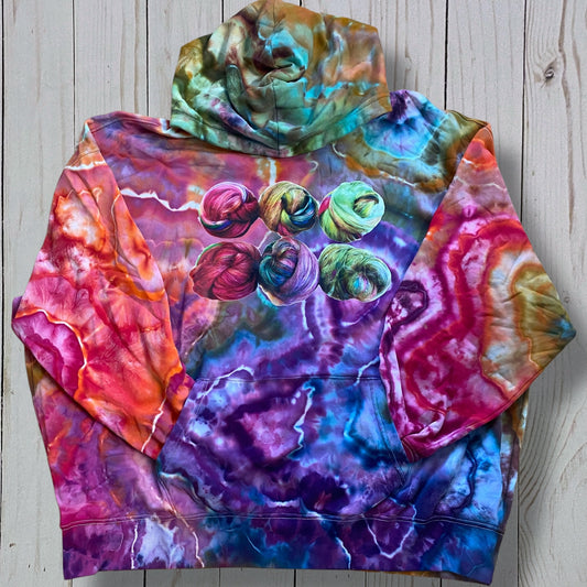 Ice Dyed Hoodie with Fiber Theme Graphic