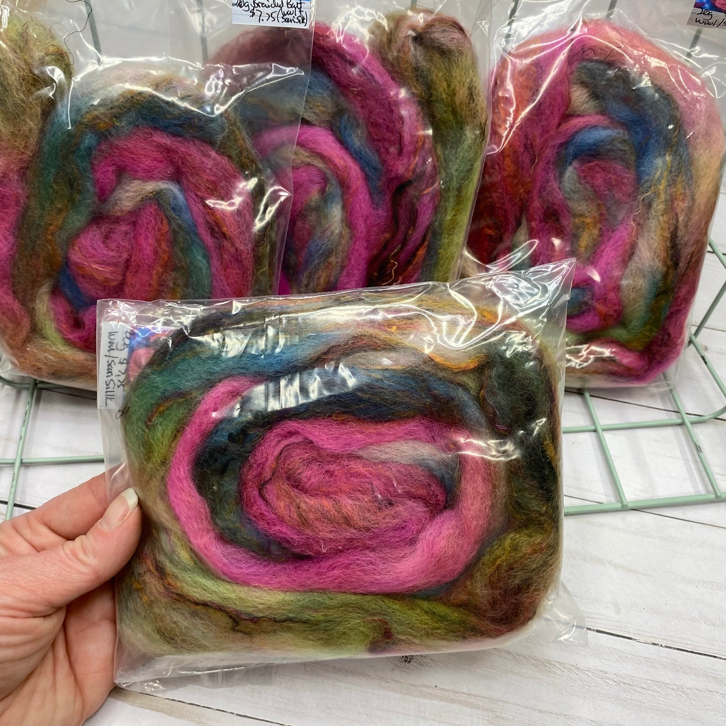 Braided Batt Sample (Wool & Sari Silk)