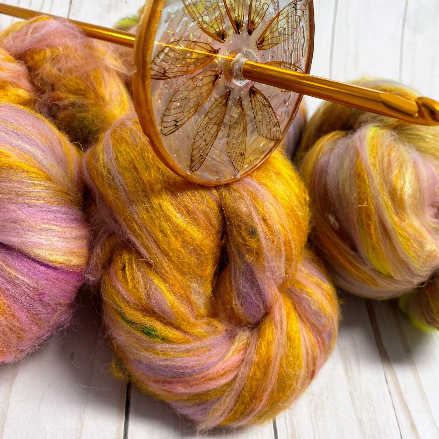 Cicada Spindle and fiber set-orange and pink